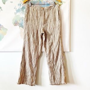 Free People Pants Wide Leg Brown White Striped Size 4 Cotton Cropped Straight